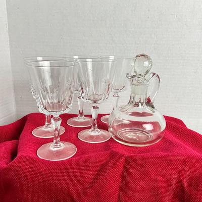 1016 Set of Vintage Crystal Sherry Glasses and Cruet