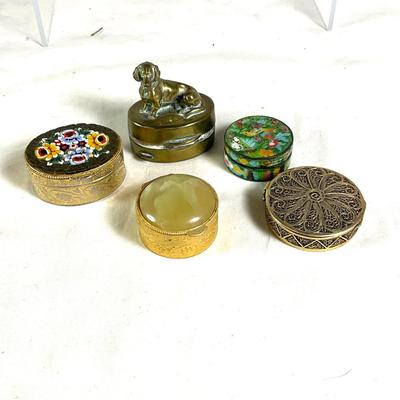 1019 Vintage Enamel, Mini Mosaic, Green Onyx , Dachshund Pill Boxes