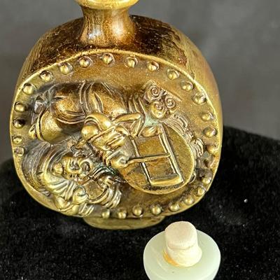 Unusual Cast Brass Snuff Bottle w Figures Reading