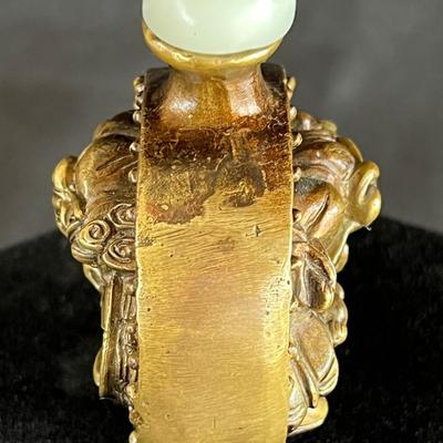 Unusual Cast Brass Snuff Bottle w Figures Reading