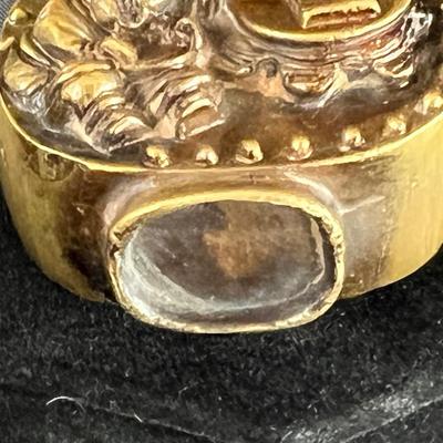 Unusual Cast Brass Snuff Bottle w Figures Reading