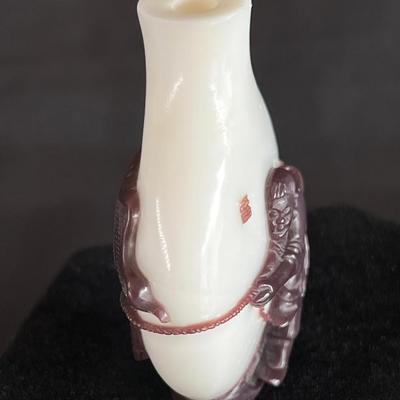Peking Glass Snuff Bottle with Figure Pulling a Bull. Signed