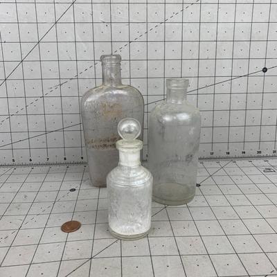 #122 Three Vintage Glass Bottles