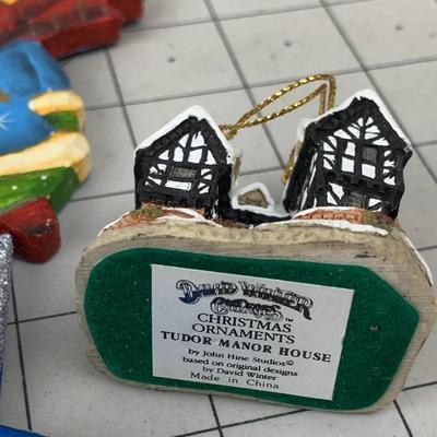 #156 Christmas Ornaments: Tudor Manor House, Alaska Moose, Baby's First 1996