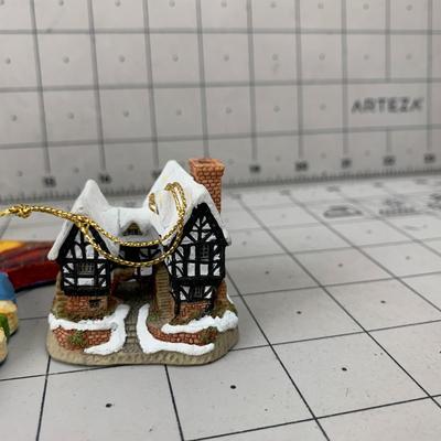#156 Christmas Ornaments: Tudor Manor House, Alaska Moose, Baby's First 1996