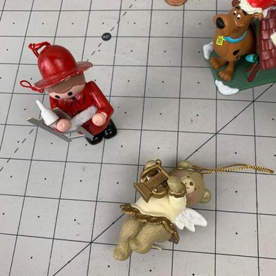 #172 Christmas Ornaments: Scooby Doo, Rocking Horse, Fireman and Bear Angel