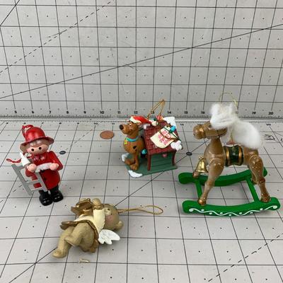 #172 Christmas Ornaments: Scooby Doo, Rocking Horse, Fireman and Bear Angel