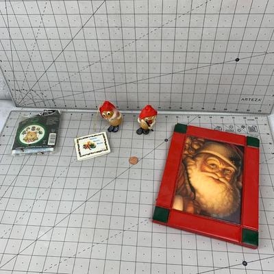#186 Christmas Cross Stitch, Ski Ornaments and  Framed Santa