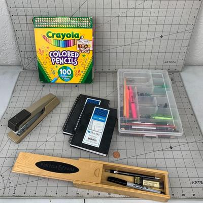 #206 Notepads, Colored Pencils, Stapler and More