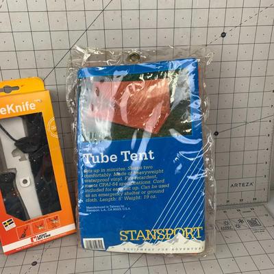 #211 Fire Knife, Inflatable Splints, Life Straw, Tube Tent and First Aid kit