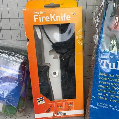 #211 Fire Knife, Inflatable Splints, Life Straw, Tube Tent and First Aid kit