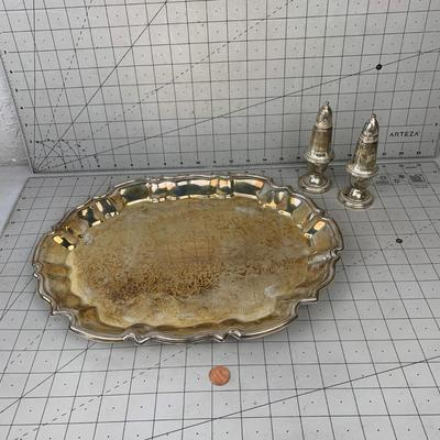 #248 Silverplated Serving Platter and Shakers