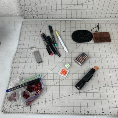 #256 Lighter, Pens, Pocket Knife, Dice and More