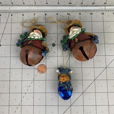 #277 Western Santa and Bear Bell Ornaments 