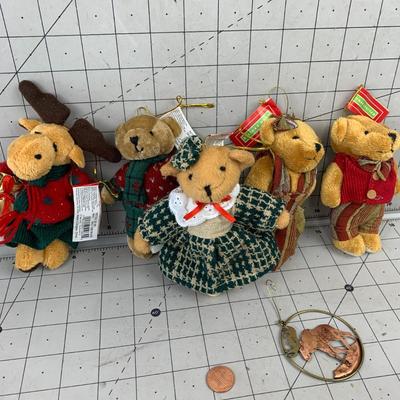 #295 Stuffed Bears and Moose Christmas Ornaments
