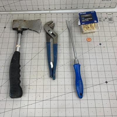 #322 Hatchet, Wood Screws, Wrench and More