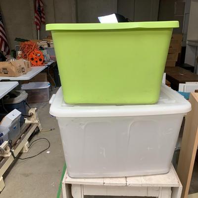 #337 Two Storage Bins - Green Sterlite and White 