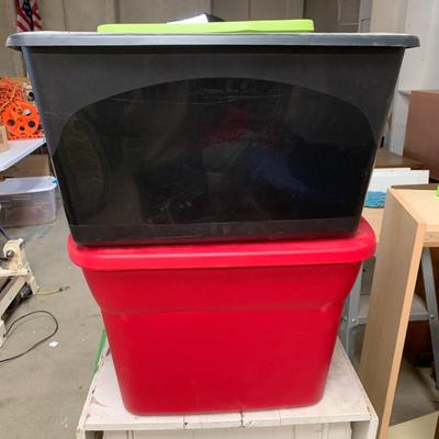 #338 Sterilite 18 Gal Red Storage Bin and Black Storage Bin