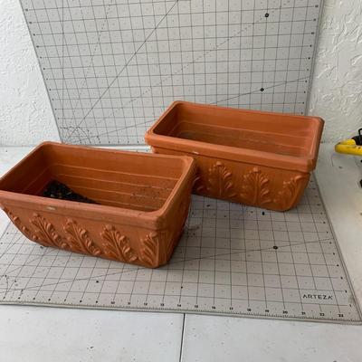 #411 Two Rectangular Terracotta Planter Pots