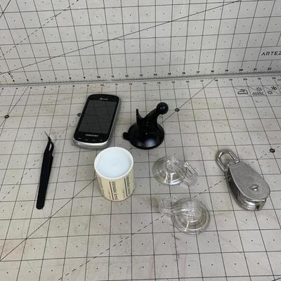 #434 Samsung Phone, Suction Holders and Misc.