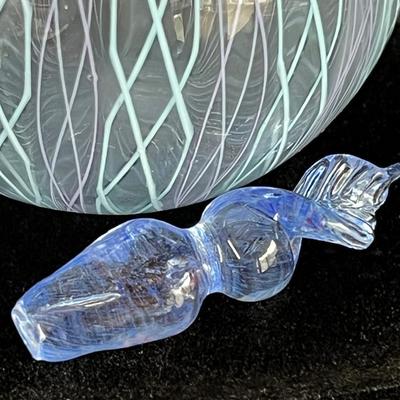 Perfume Bottle Latticino Ribbon Art Glass Stopper in Turquoise and Blue
