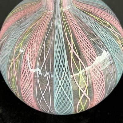 Pink and Blue Latticino Italian Art Glass Perfume Bottle
