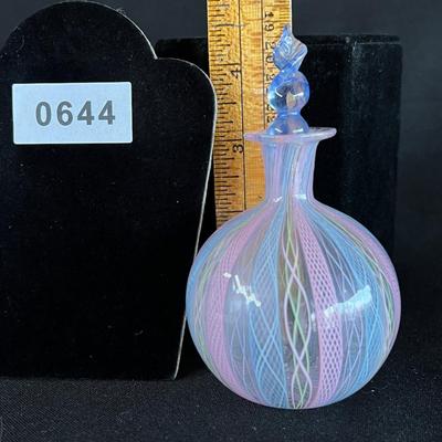 Pink and Blue Latticino Italian Art Glass Perfume Bottle