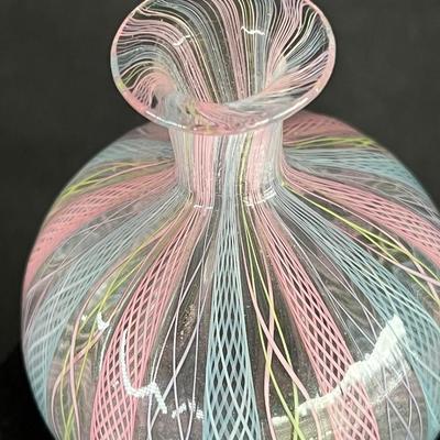 Pink and Blue Latticino Italian Art Glass Perfume Bottle