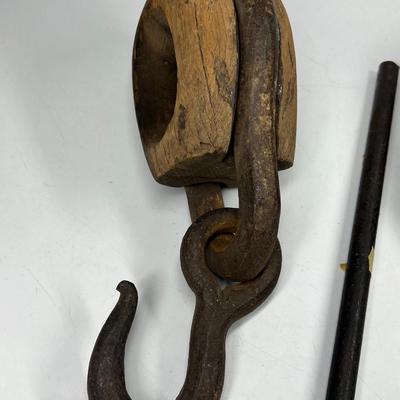 Lot of Antique 19th Century Deadeye Nautical Hook, Magnetic Tool, and Various Head Hooks