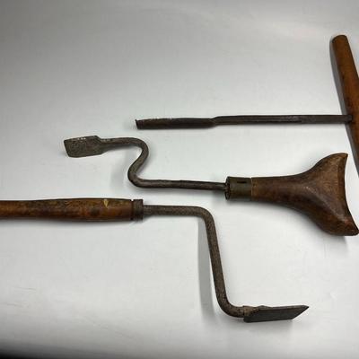 Lot of Antique 19th Century Blacksmith Tools Butteris Horse Paring Hoofs Handled Tools & More