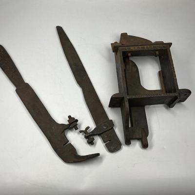 Antique 19th Century Metal Clamp Blacksmith Tool with Various Attachments