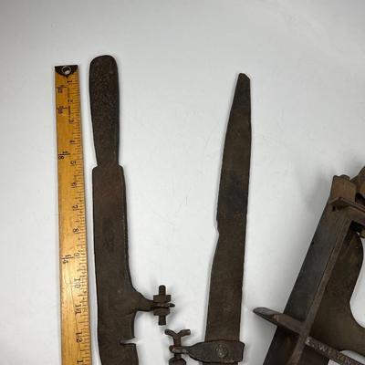 Antique 19th Century Metal Clamp Blacksmith Tool with Various Attachments