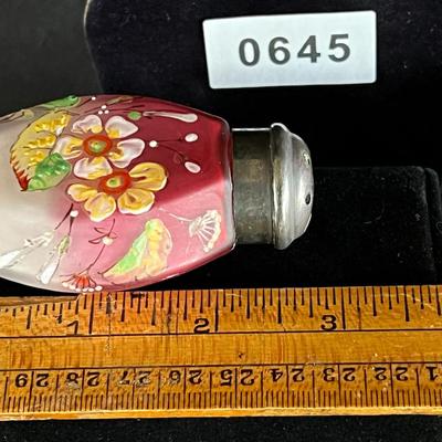 Hand Painted Ombre Glass Powder Bottle Enamel Floral design