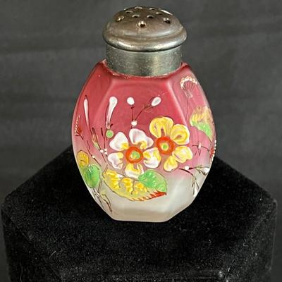 Hand Painted Ombre Glass Powder Bottle Enamel Floral design