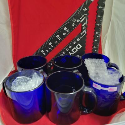 Set of blue glass cups