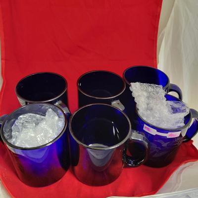 Set of blue glass cups
