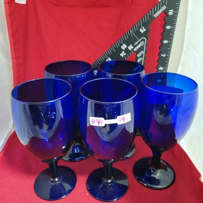 Set of blue glass wine glasses
