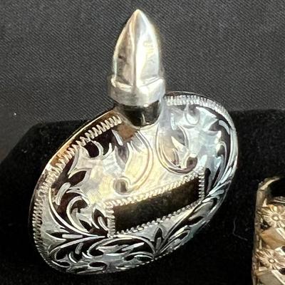 3 Miniature Perfume Bottles Silver Chased Necklace Scent