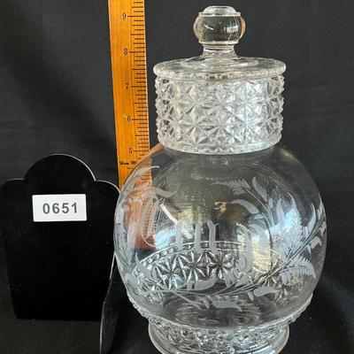 Darling Antique Pressed Glass Tea Caddy w Cut Glass Lid