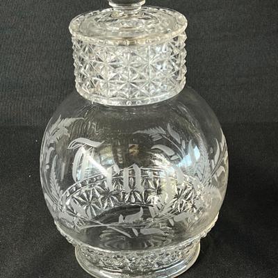 Darling Antique Pressed Glass Tea Caddy w Cut Glass Lid