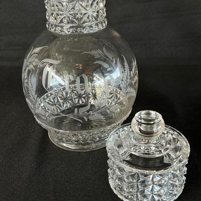 Darling Antique Pressed Glass Tea Caddy w Cut Glass Lid