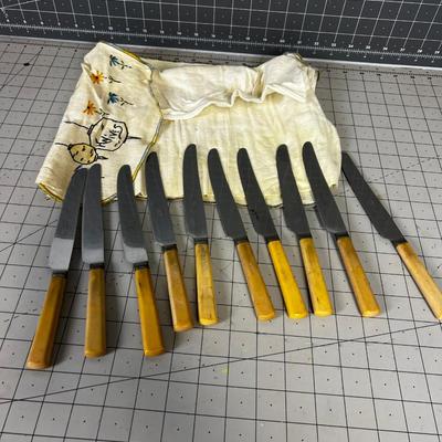 Set of Vintage Bone Handled Knives, Stainless Steel