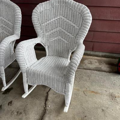 White Wicker Rocking Chairs, Pair