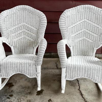White Wicker Rocking Chairs, Pair