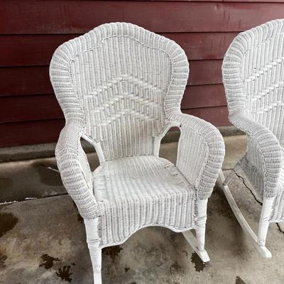 White Wicker Rocking Chairs, Pair