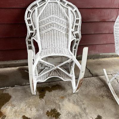 White Wicker Rocking Chairs, Pair