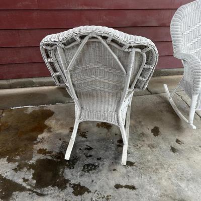 White Wicker Rocking Chairs, Pair