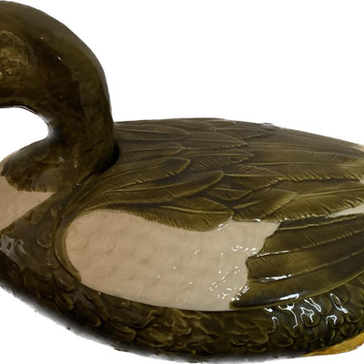 Vintage Portugal Majolica Glazed Duck Tureen