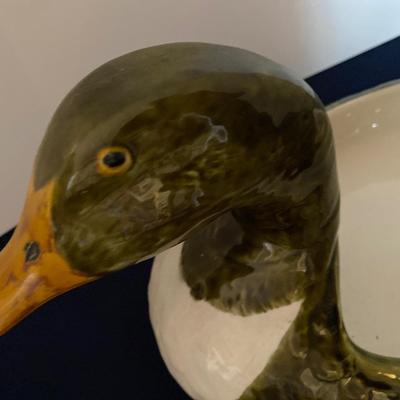 Vintage Portugal Majolica Glazed Duck Tureen