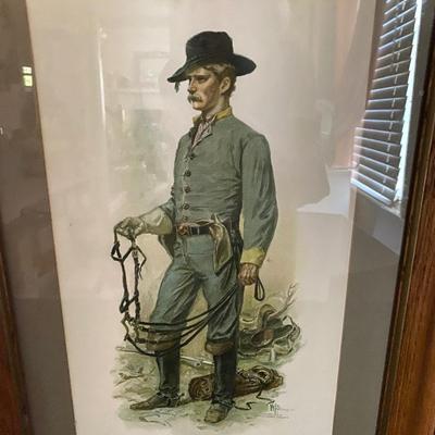 "Three Confederate Soldiers" Trio Chromolithographs  Framed Art Lot Ludwell